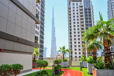 a view of the burj khalifa from a building at Luxury Studio Near Burj Khalifa in Dubai