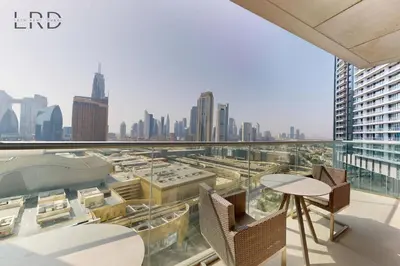 a balcony with a view of the city at Iconic Burj View in Downtown Dubai in Dubai