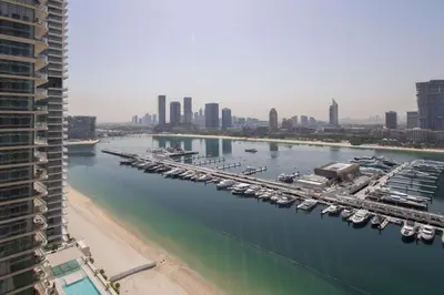 an aerial view of a marina with boats in the water at Frank Porter - Marina Vista in Dubai