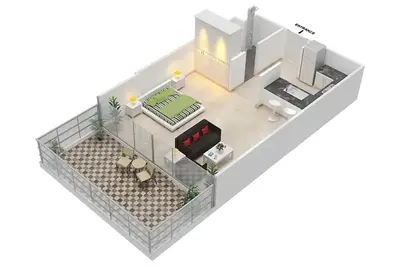 a rendering of a floor plan of a house at LUX The Silverene Marina View Studio 2 in Dubai