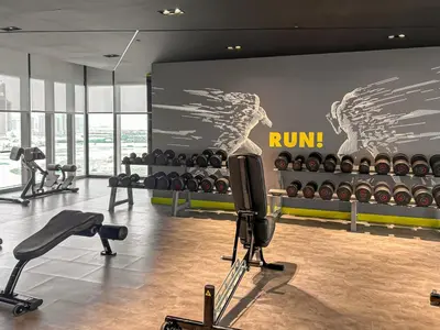 a gym with a bunch of racks of wine bottles at Luxury Penthouse - Scenic View - Near Burj Khalifa in Dubai