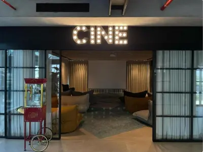 a lobby with a one sign in a building at Chic 1BR With Balcony in Collective 2 Dubai Hills in Dubai