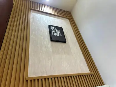 a sign in a window of a building at Retreat One Room In Tecom Barsha Heights in Dubai