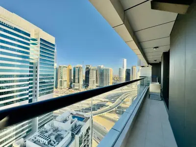 a view of a city from a high rise building at Upgraded High Rise 2 Br Full Marina Canal View in Dubai