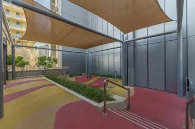a rendering of a building with a skate park at Stunning 1 Bedroom at Boulevard Point with Infinity Pool connected to Dubai Mall by Luxury Space in Dubai