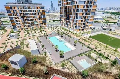 an artist rendering of the proposed redevelopment of the city of palm springs at Stylish 1br In Midtown Impz Soft Modern Vibes in Dubai