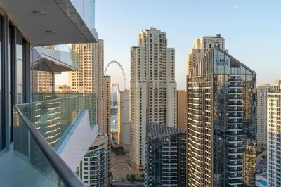 a view of a city skyline with tall buildings at Elegant Living in the Heart of Dubai Marina in Dubai