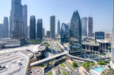 an aerial view of a city with tall buildings at Luxury Studio Burj Khalifa View Address Dubai Mall in Dubai