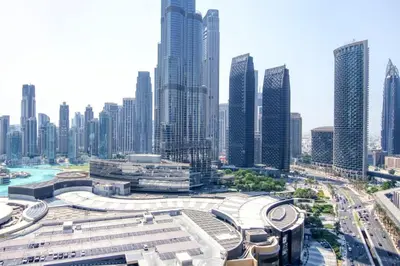 a view of a city with tall buildings at Luxury Studio Burj Khalifa View Address Dubai Mall in Dubai