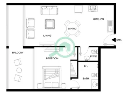 a floor plan of a house at StayShort - Al Barsha Apartment Sleeps 2 with Private Balcony in Dubai