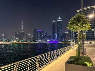 a view of a city skyline at night at 2BR plus Maid CF7 B Stylish Stay with Large Balcony in Dubai