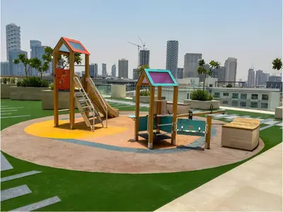 a playground with a slide and a slide at 2 Bed, Private Pool, Big Terrace, Solysian Stay in Dubai