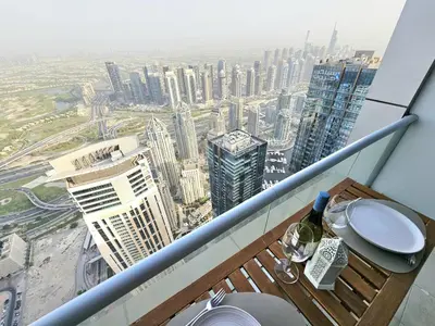 a view of a city from the top of a building at Amazing 1BR High-floor with Breathtaking View near Marina Walk in Dubai