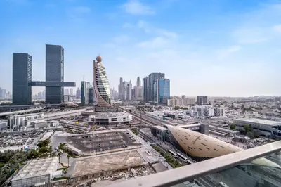 a view of a city with tall buildings at Elegant 1BHK Metro Access & Trade Centre in Dubai