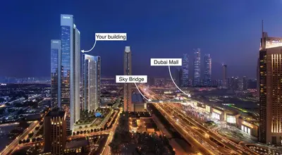 a view of a city at night with buildings at 54th Floor Burj Khalifa&Mall Access Infinity Pool in Dubai