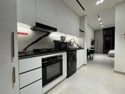 a kitchen with a stove and a dishwasher at DVR Studio Apartment with private jaccuzi in Trillionaire by Binghatti Business Bay in Dubai