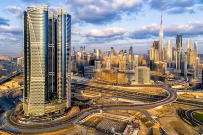 an aerial view of a city with many tall buildings at Stylish 1BR in Damac by Paramount Business Bay in Dubai