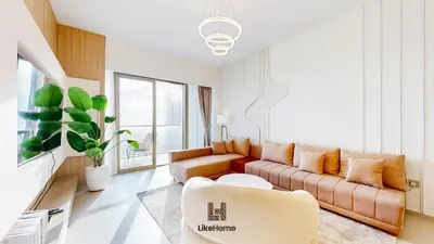 a living room with a couch and a chair at Next to Burj Khalifa & Dubai Mall Grande Signature 2BR , Enjoy Dubai Skyline from Balcony Like Home in Dubai