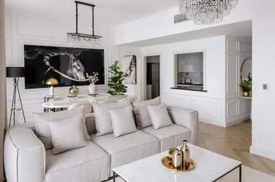 a living room with a couch and a table at Beautiful 2 bed in JBR SHAMS in Dubai