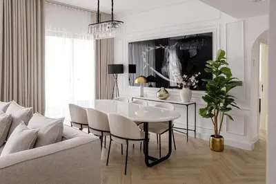 a living room with a white table and chairs at Beautiful 2 bed in JBR SHAMS in Dubai