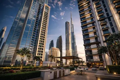 a view of a city skyline with tall buildings at BURJ CROWN - Elegant & Spacious Two-Bedroom Apartment in Downtown Dubai, Just 10 Minutes' Walk from Dubai Mall & Dubai Fountains, Surrounded by Iconic Landmarks in Dubai