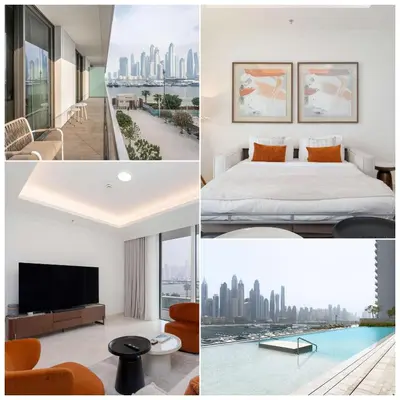 a collage of photos of a hotel room at Luxury 1 Bedroom in Emaar Beach Front - Dubai Marina - Private Beach in Dubai