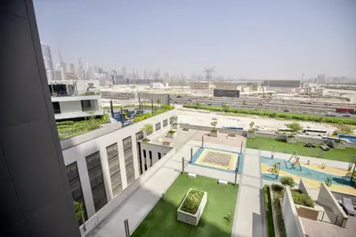 a view from the top of a building at Cosy 1BR in Sobha Hartland in Dubai