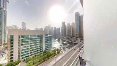 a view of a city skyline from a building at Vacationer l Bright 1 Bedroom l near Marina Promenade in Dubai