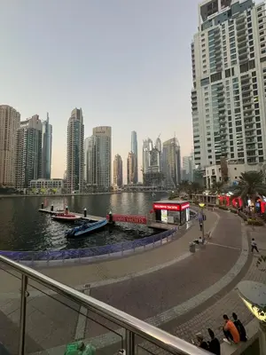 a view of a city with a river and buildings at Marina Walk View Luxury 1BR close to JBR beach! in Dubai