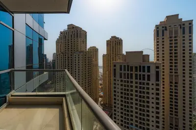 a view of a city skyline from an apartment balcony at Great Location - Stunning Views - Scenic in Dubai