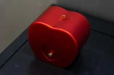 a red suitcase sitting on top of a table at DAMAC MAISON DISTINCTION - Burj Khalifa View, Fee Parking in Dubai