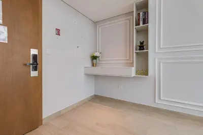 a room with a door and a shelf at Fawad Azizi Residence, Al Jaddaf- 1BR - Allsopp & Allsopp in Dubai
