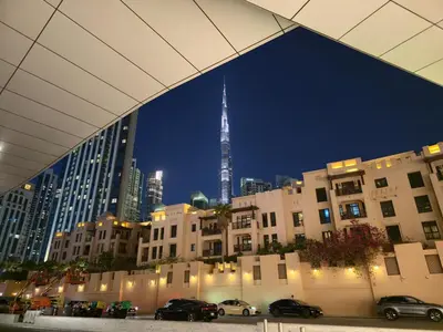 a view of the tallest building in the city at night at Luxury 2BHK in DownTown with Burj Khalifa View Imperial 2415 in Dubai