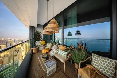 a balcony with a view of the city at Exclusive 2BD in JBR Address with Ain Dubai View in Dubai