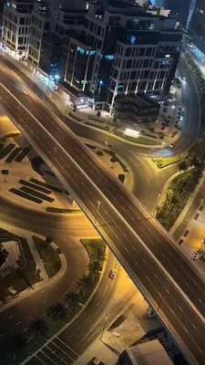 an overhead view of a city street at night at Elegant Urban Escape in Dubai