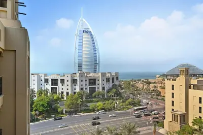 a view of a city with a tall building at Lamtara in Dubai