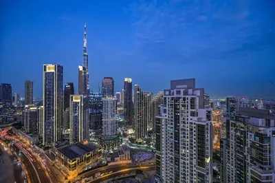 a city skyline with a lot of tall buildings at Luxury 2B Burj Khalifa NYE Views, 5-Star Amenities in Dubai