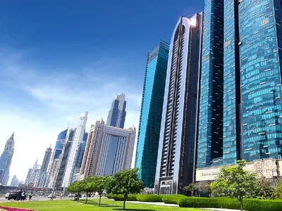 a large tall building in a city with tall buildings at Duja Tower 4114 in Dubai