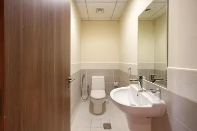 a bathroom with a sink and a toilet and a mirror at Spacious 1BR Apartment Imperial Residence B JVT in Dubai