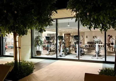 a store front with a gym with glass windows at Luxury stay at Downtown Dubai-Walk to Burj Khalifa in Dubai