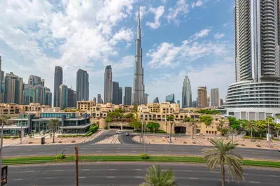 a view of a city with the worlds tallest building at Theatre Room - Pool Access - Central 2br Apartment in Dubai