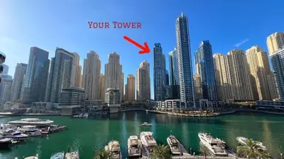a view of a city with boats in the water at 2204 DXB Marina, KingBed, Steps to Tram, Clubs & Dining, Bay Central in Dubai