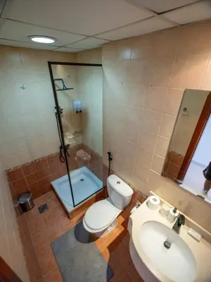 a bathroom with a toilet and a shower and a sink at Stunning 2bd marina views prime location high floor in Dubai
