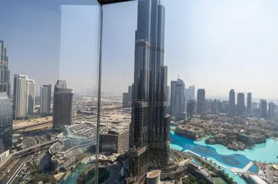 a view of a city from the top of a skyscraper at Luxury 2BR at Address Opera with Burj Khalifa view in Dubai