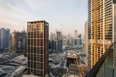 an aerial view of a city with tall buildings at GuestReady - Studio | Canal View & Burj Khalifa in Dubai