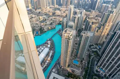 an aerial view of a river in a city at GuestReady - 2BR l High-Rise Elegance in Dubai