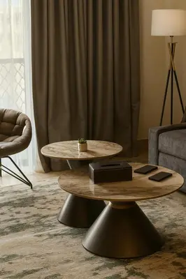 a living room with a coffee table and a couch at Downtown Burj Khalifa View One Bedroom Apartment in Dubai