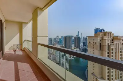 a balcony with a view of the city at Marina View Relax - Sadaf 1BR Apartment in Dubai