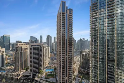 a view of a city with tall buildings at Modern stylish 2BR Apartment walk to Dubai Mall near Burj Khalifa in Dubai