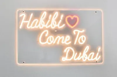 a sign that says hello come to dushka at Vibrant 1 Bedroom Marina View - Stylish and Bright Stay in Dubai